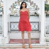 Meet Tapti by The Sootee — a red hand-tied Bandhani cotton dress with adjustable straps, an elasticated back, and side pockets. Fully lined and effortlessly chic, this slow-fashion piece blends artisanal craft with carefree summer elegance.