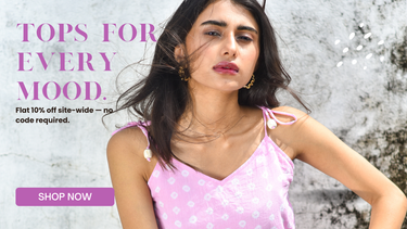 Woman wearing a pink top with text overlay on a textured background